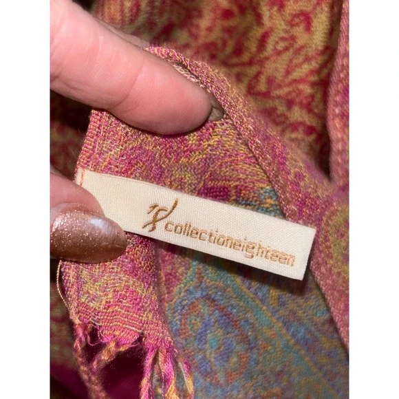 Collection XVIII Pink Orange Paisley Pashmina Wrap Scarf with Fringe Trim - Picture 5 of 6